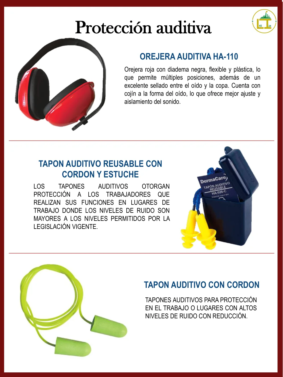 Página 55 del catálogo donde aparece Tapón auditivo reusable con cordón y estuche